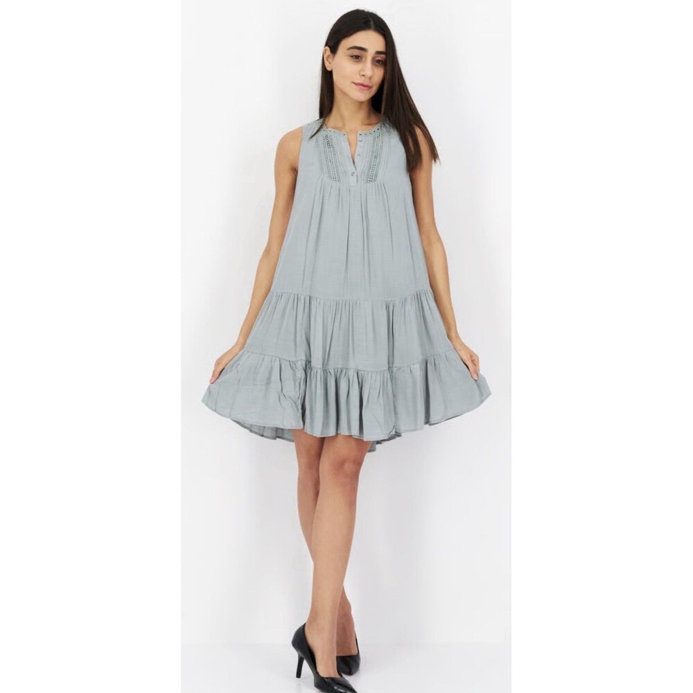 NWT Gentle Fawn The Kinley Dress Seafoam Green Tiered Sleeveless Boho Mini Sz S